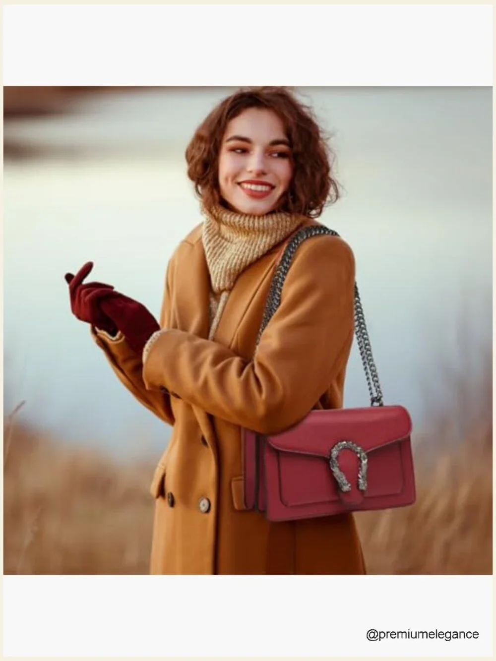 Small Crossbody Bag with Chain Strap Vegan Leather Shoulder Purse